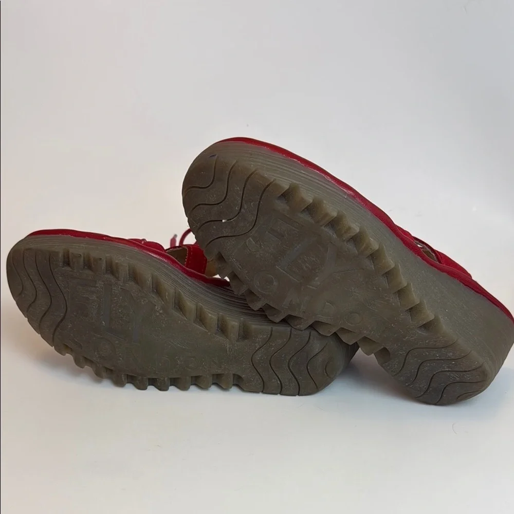 Fly London Red Strappy Wedge Sandals‎ with Gladiator Style Size 37